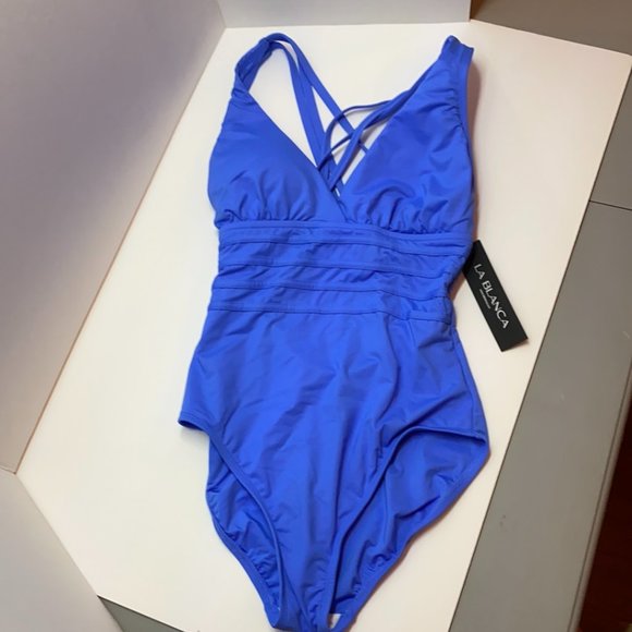 NWT La Blanca Island Cross Blue One Piece Swimsuit - Picture 3 of 5
